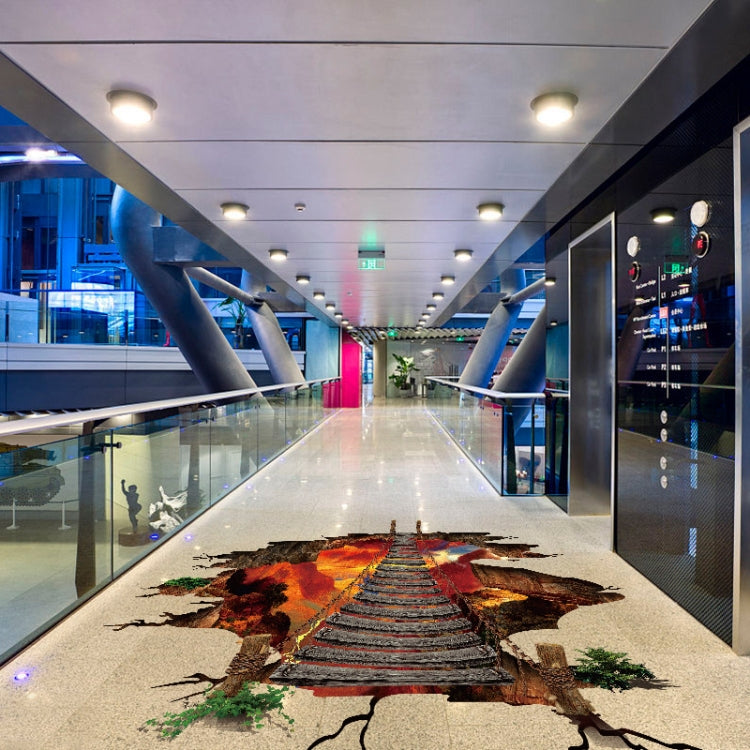2 adesivi per pavimenti rimovibili in PVC 3D Flame Mountain Cable Bridge, 3D Flame Mountain Cable Bridge