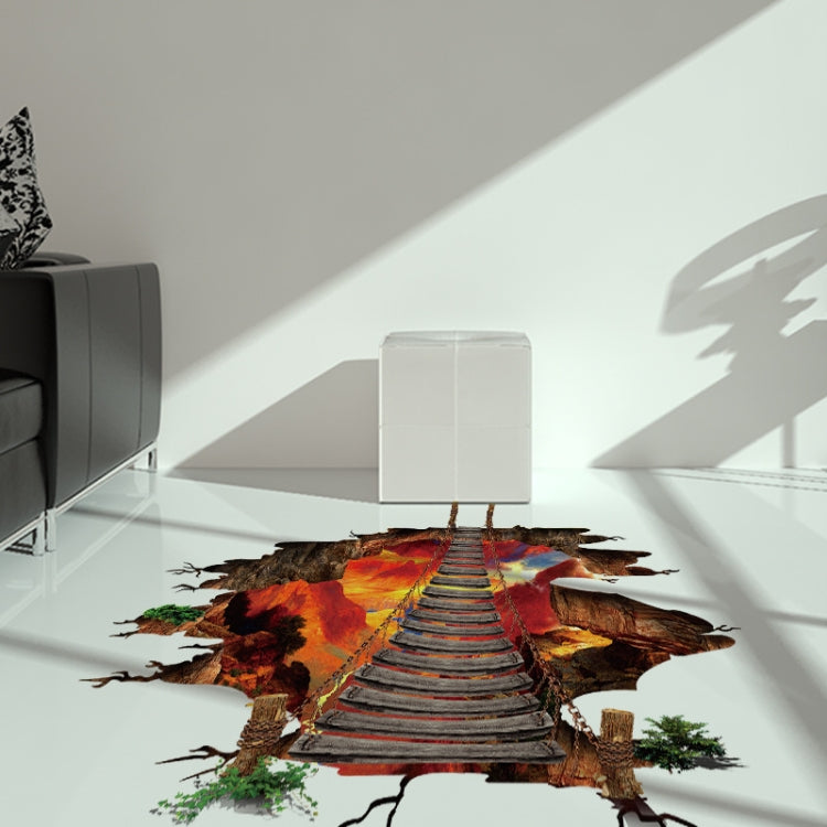 2 adesivi per pavimenti rimovibili in PVC 3D Flame Mountain Cable Bridge, 3D Flame Mountain Cable Bridge
