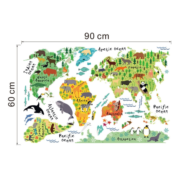 2 adesivi murali con sfondo rimovibile impermeabile con mappa del mondo degli animali, Animal World Map