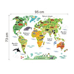 2 adesivi murali con sfondo rimovibile impermeabile con mappa del mondo degli animali, Animal World Map