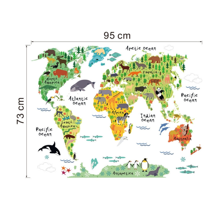 2 adesivi murali con sfondo rimovibile impermeabile con mappa del mondo degli animali, Animal World Map
