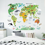 2 adesivi murali con sfondo rimovibile impermeabile con mappa del mondo degli animali, Animal World Map