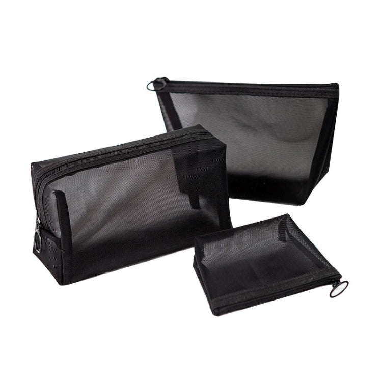 Borsa per cosmetici in rete nera trasparente Borsa per cosmetici da viaggio in tre pezzi di grande capacità, Three-piece Storage Bag