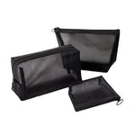 Borsa per cosmetici in rete nera trasparente Borsa per cosmetici da viaggio in tre pezzi di grande capacità, Three-piece Storage Bag