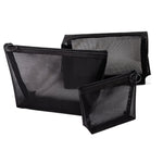 Borsa per cosmetici in rete nera trasparente Borsa per cosmetici da viaggio in tre pezzi di grande capacità, Three-piece Storage Bag