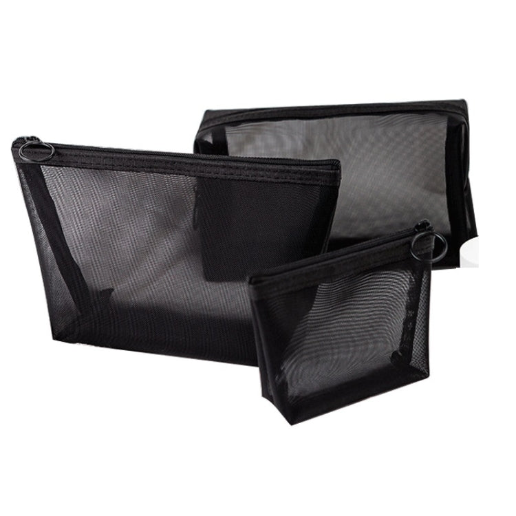 Borsa per cosmetici in rete nera trasparente Borsa per cosmetici da viaggio in tre pezzi di grande capacità, Three-piece Storage Bag