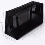 Borsa per cosmetici in rete nera trasparente Borsa per cosmetici da viaggio in tre pezzi di grande capacità, Three-piece Storage Bag
