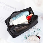 Borsa per cosmetici in rete nera trasparente Borsa per cosmetici da viaggio in tre pezzi di grande capacità, Three-piece Storage Bag