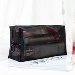 Borsa per cosmetici in rete nera trasparente Borsa per cosmetici da viaggio in tre pezzi di grande capacità, Three-piece Storage Bag