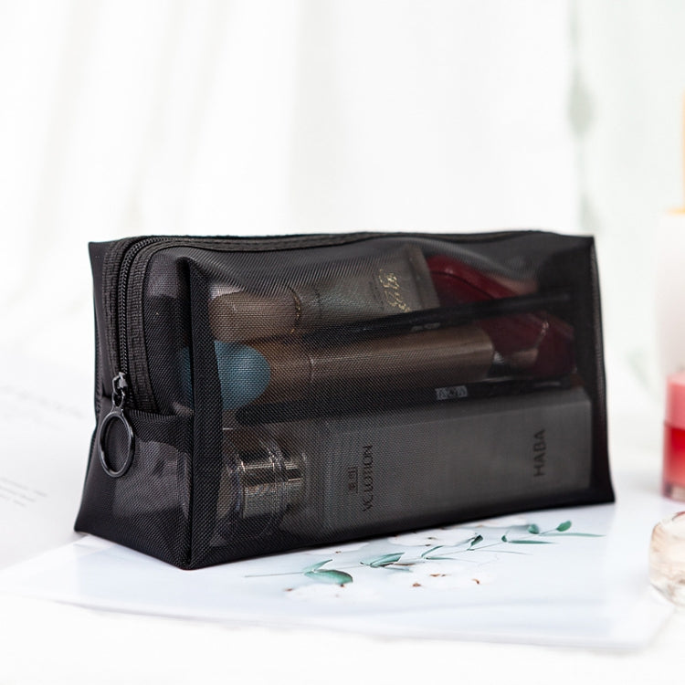 Borsa per cosmetici in rete nera trasparente Borsa per cosmetici da viaggio in tre pezzi di grande capacità, Three-piece Storage Bag