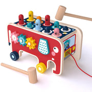 Carrello trascina elefante in legno a percussione per bambini che colpisce i giocattoli educativi per bambini del criceto, Red Elephant, Blue Elephant