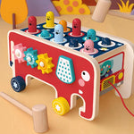 Carrello elefante in legno a percussione per bambini