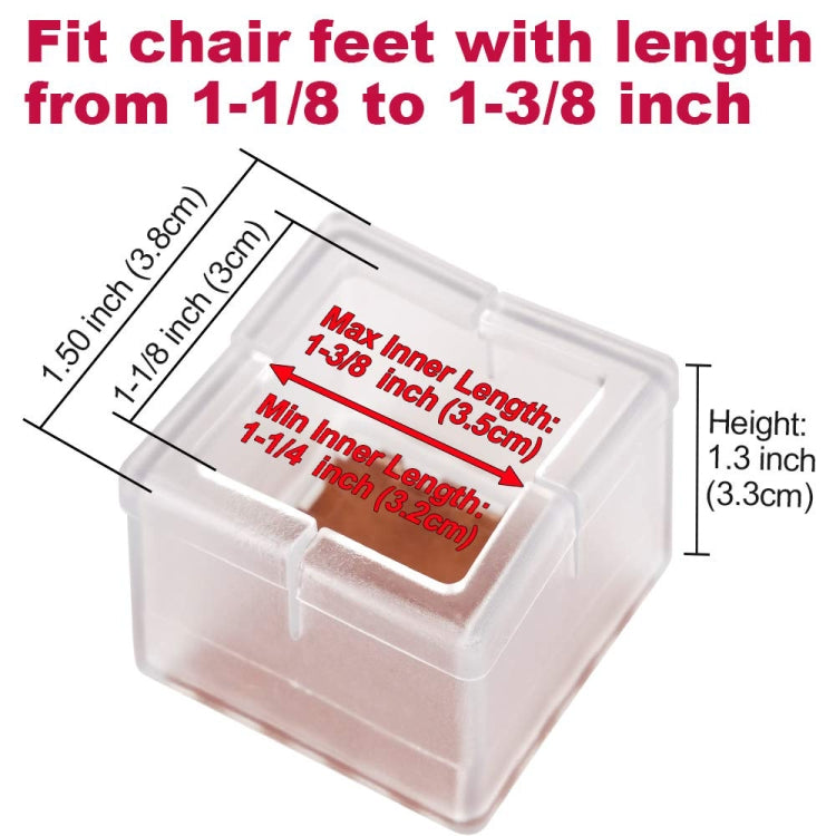2 pezzi di coprigambe quadrati per sedie, protezioni per piedi in PVC, copritavoli per mobili, 30-35mm, 42-48mm, 49-55mm, 37-42mm, 56-62mm