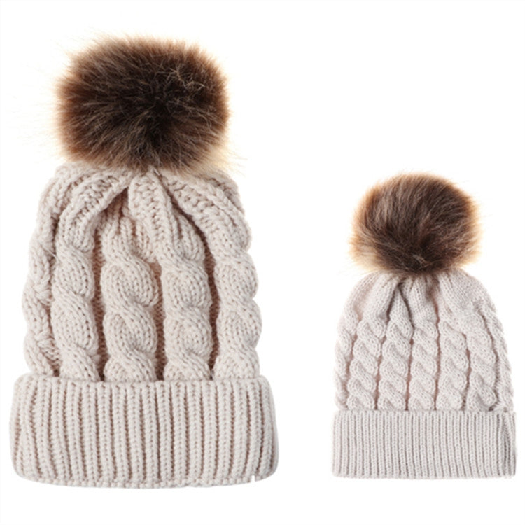 Set di cappelli genitore-figlio 2 in 1 autunno e inverno. Cappello lavorato a maglia con trama calda intrecciata con gomitolo di lana, Parent-child