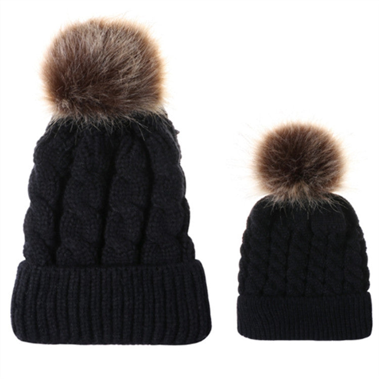 Set di cappelli genitore-figlio 2 in 1 autunno e inverno. Cappello lavorato a maglia con trama calda intrecciata con gomitolo di lana, Parent-child