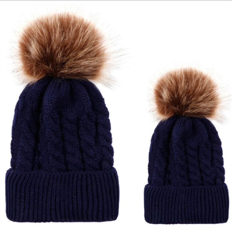 Set di cappelli genitore-figlio 2 in 1 autunno e inverno. Cappello lavorato a maglia con trama calda intrecciata con gomitolo di lana, Parent-child