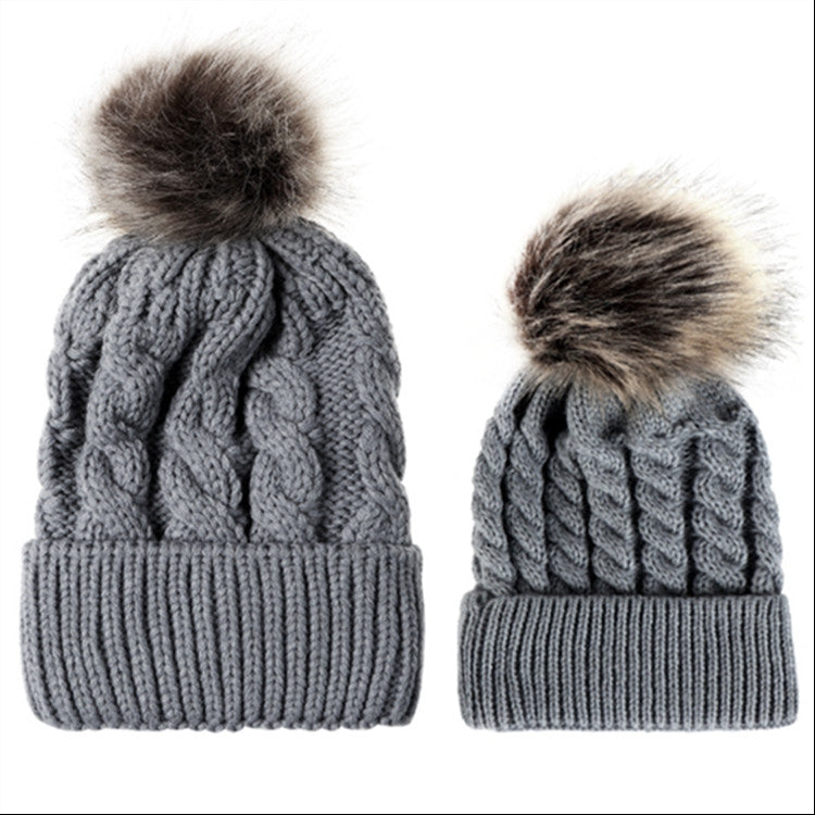 Set di cappelli genitore-figlio 2 in 1 autunno e inverno. Cappello lavorato a maglia con trama calda intrecciata con gomitolo di lana, Parent-child