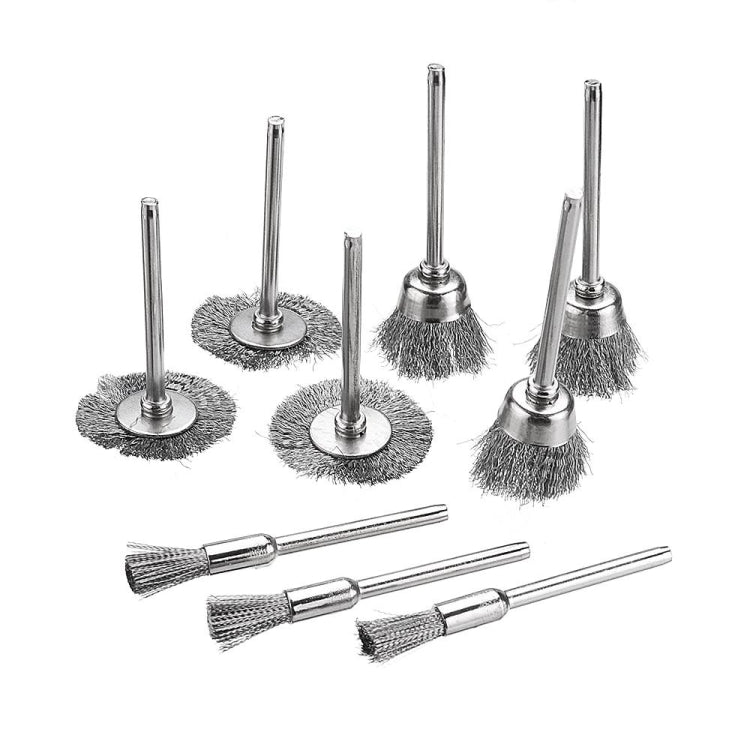Spazzola metallica da 10 pezzi Spazzola per lucidatura decalcificazione in metallo per rimuovere la spazzola per lucidatura piatta dello strato di ossido, Pen Shape 3×5MM, Pen Shape 3×8MM, Bowl Shape3×15MM, Bowl Shape3×25MM, Flat 3×25MM, Flat 3×38MM