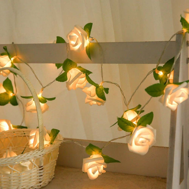 Lampada ghirlanda luci LED a batteria con fiori di rosa