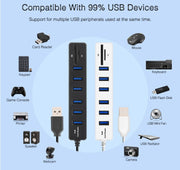 Multi USB 2.0 Hub Splitter USB ad alta velocità 6 porte con lettore di schede SD TF