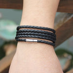 Bracciale in pelle da coppia Bracciale da uomo con ciondolo vintage nero