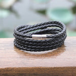 Bracciale in pelle da coppia Bracciale da uomo con ciondolo vintage nero