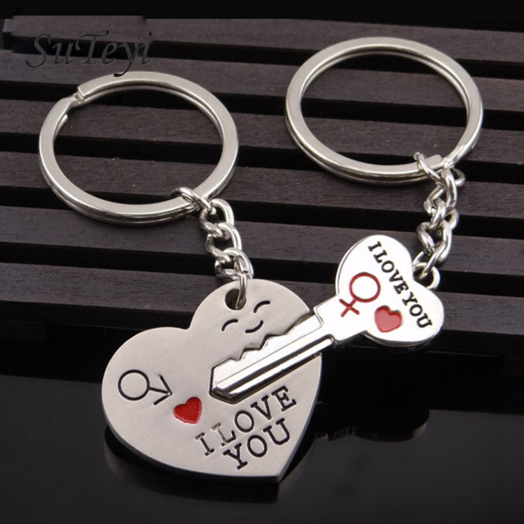 Portachiavi a forma di cuore alla moda Amanti del colore argento Portachiavi a forma di amore Regalo di San Valentino 1 paio di portachiavi per coppia, Couple Keychain