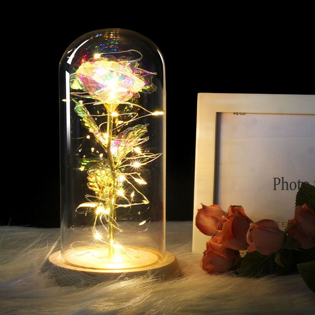 Simulazione Rose Luci Copertura in vetro Decorazioni Artigianato Regali di San Valentino