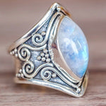 Anello vintage in argento con pietra grande per gioielli bohémien Boho da donna