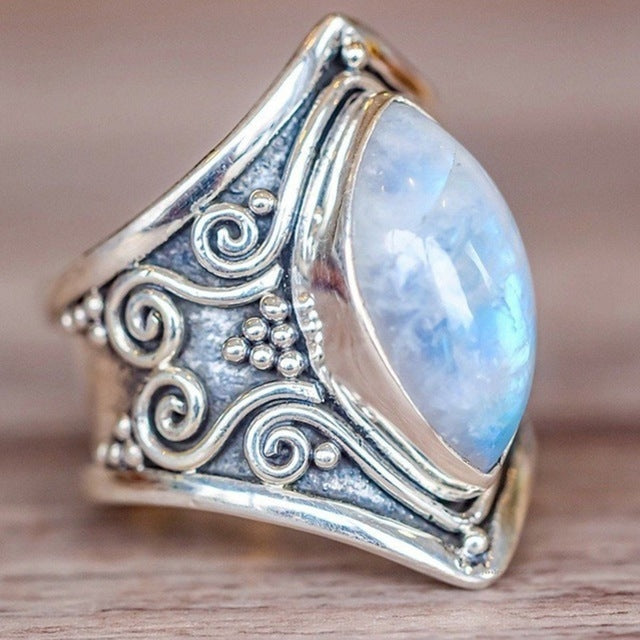 Anello vintage in argento con pietra grande per gioielli bohémien Boho da donna