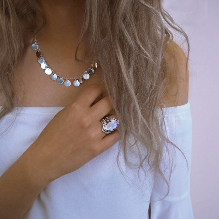 Anello vintage in argento con pietra grande per gioielli bohémien Boho da donna