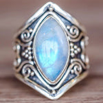 Anello vintage in argento con pietra grande per gioielli bohémien Boho da donna