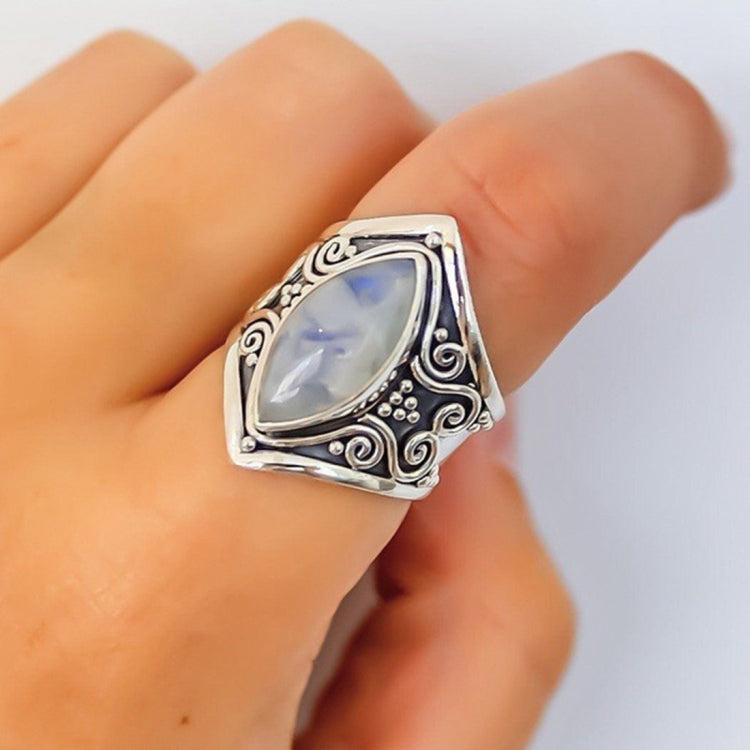 Anello vintage in argento con pietra grande per gioielli bohémien Boho da donna