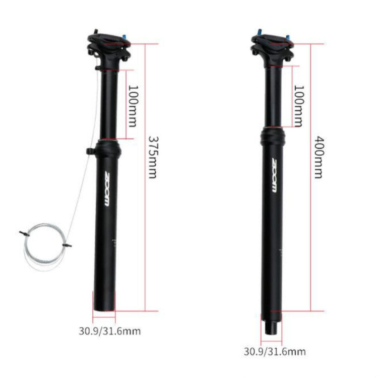 ZOOM Reggisella per mountain bike con tubo sella idraulico per sollevamento idraulico controllato da filo, 30.9mm 375mm External Routing, 31.6mm 375mm External Routing, 30.9mm 400mm Internal Routing, 31.6mm 400mm Internal Routing