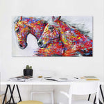 Due cavalli pittura ad olio decorativa ad acquerello decorazione per soggiorno pittura senza cornice, 20 x 40 cm, 30 x 60 cm, 40 x 80 cm, 50×100 cm