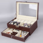 Scatola per orologi in pelle PU a 12 bit Scatola per esposizione di gioielli a doppio strato, PU Leather Black, PU Leather Brown