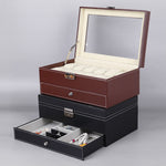 Scatola per orologi in pelle PU a 12 bit Scatola per esposizione di gioielli a doppio strato, PU Leather Black, PU Leather Brown