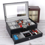 Scatola per orologi in pelle PU a 12 bit Scatola per esposizione di gioielli a doppio strato, PU Leather Black, PU Leather Brown