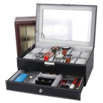 Scatola per orologi in pelle PU a 12 bit Scatola per esposizione di gioielli a doppio strato, PU Leather Black, PU Leather Brown