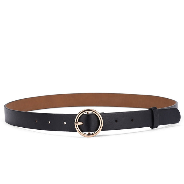 Cintura donna in pelle PU con anello oro 105 cm