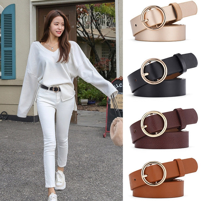 Cintura con anello in oro Cintura in vita in pelle PU femminile Pantaloni jeans