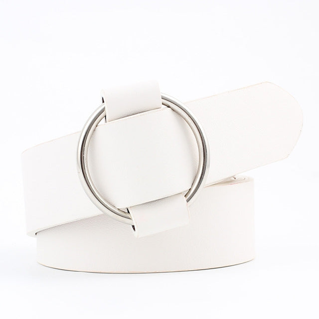 Cintura donna in pelle PU ampia con fibbia rotonda 103cm