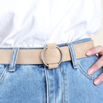 Cintura casual in pelle PU ampia con fibbia rotonda senza ago per donna, 103cm