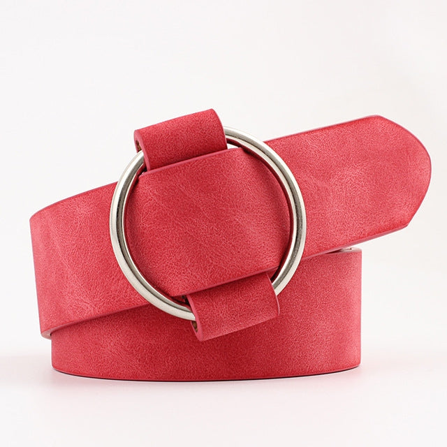 Cintura casual in pelle PU ampia con fibbia rotonda senza ago per donna, 103cm