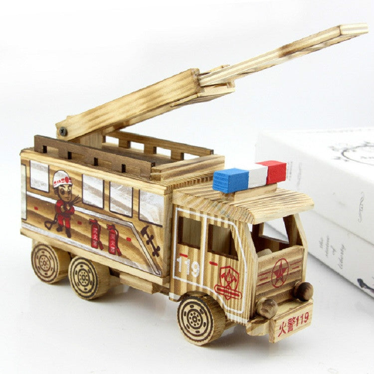 Simulazione del camion dei vigili del fuoco Modello di casa creativa Ornamenti in legno., Fire Truck