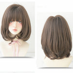 Parrucca femminile per capelli corti con frangia adatta per capelli con fibbia a spalla tonda, Chocolate Color 40CM, Honey Pudding Black Top 40CM, Cold Brown 40CM, Black Brown 40CM