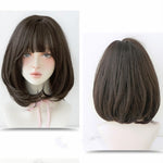 Parrucca femminile per capelli corti con frangia adatta per capelli con fibbia a spalla tonda, Chocolate Color 40CM, Honey Pudding Black Top 40CM, Cold Brown 40CM, Black Brown 40CM