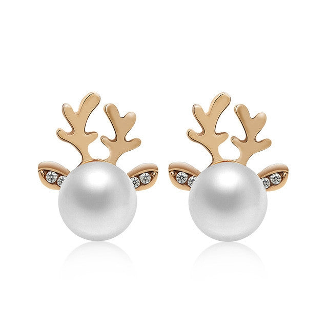 Micro-set orecchini donna con perle e corna 1,8x1,6 cm