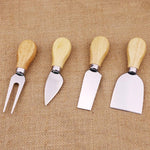 Set di 4 coltelli da formaggio in acciaio inossidabile con manico in bambù, affettatrice per formaggio con manico in legno, 4 in 1  Cheese Knife