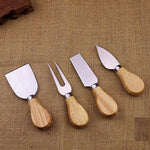 Set di 4 coltelli da formaggio in acciaio inossidabile con manico in bambù, affettatrice per formaggio con manico in legno, 4 in 1  Cheese Knife